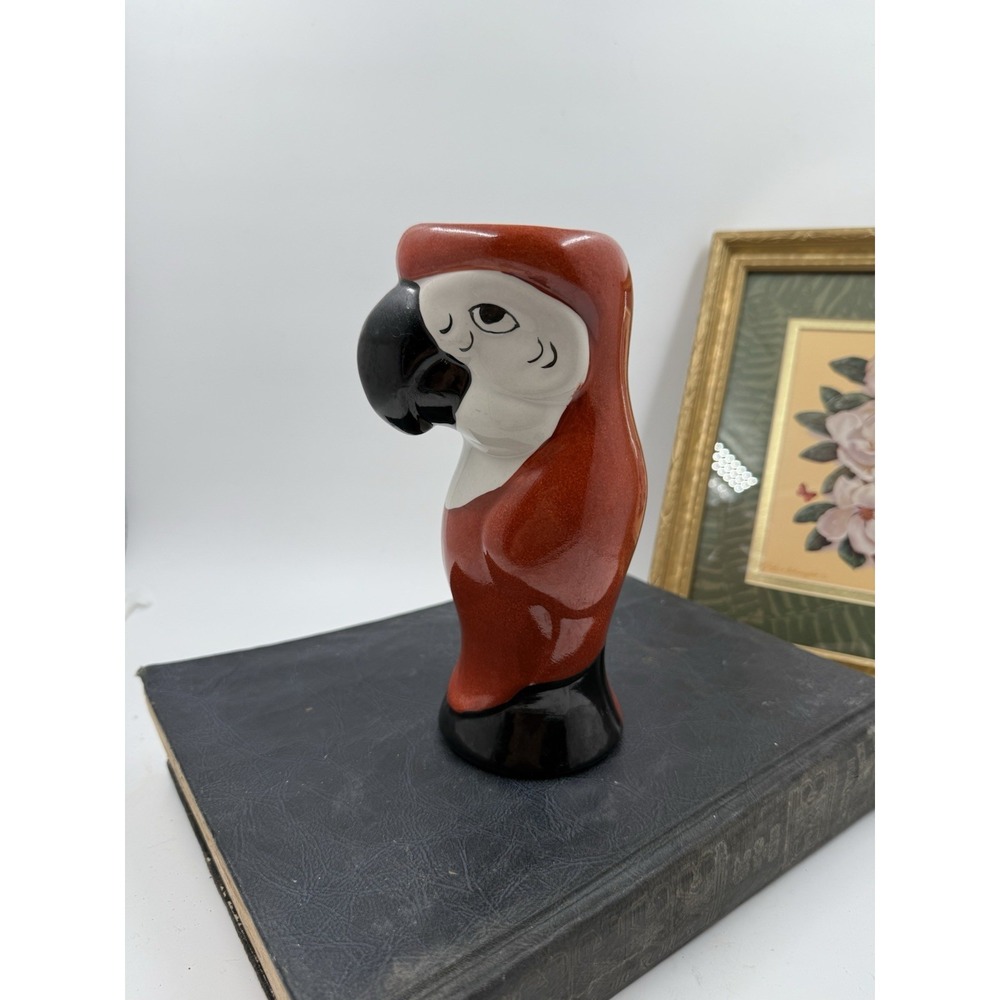 Burgundy Red‎ Macaw Parrot Bird Ceramic Vase Planter Bar Décor